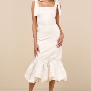 Lulus Silvia Ivory Floral Jacquard Trumpet Midi Dress White - Size M